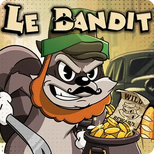 Le Bandit cluster slot by Hacksaw Gaming featuring Smokey the raccoon on a 6x5 Paris-themed grid with Golden Squares